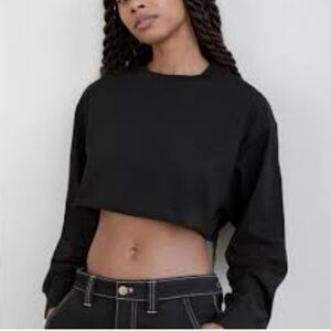 Aritzia Azure Skies Long Sleeve Crewneck Pullover Cropped Top Tee Taupe Sz S